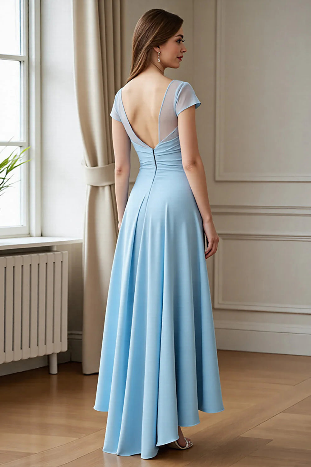 Sky Blue A Line Chiffon Long Ruched Full Of Charm Mother of the Bride Dresses